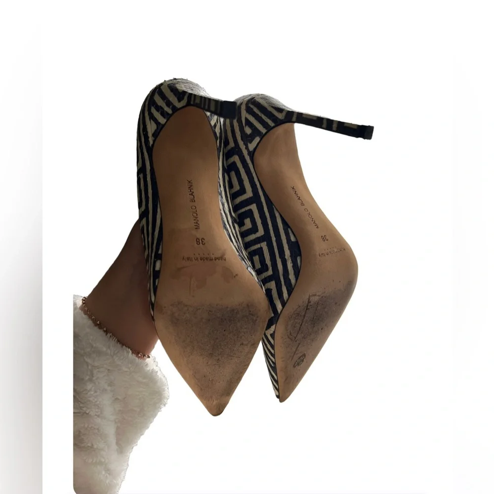 Manolo Blahnik - BB Printed Snake Pump, Black/White Size 38✨ - Picture 3 of 9